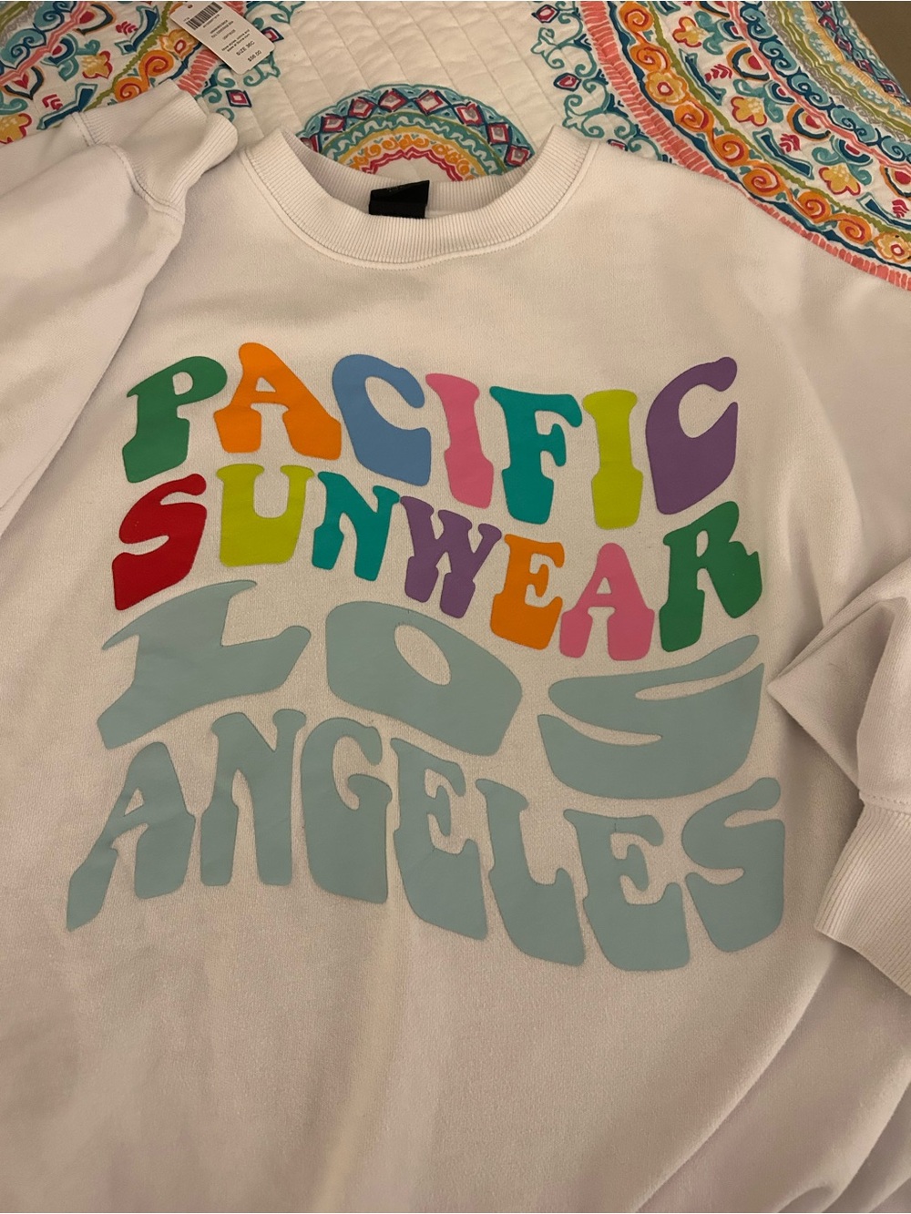 PacSun White Crewneck Sweatshirt with Multi-Color Retro Logo
